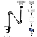 KDD Webcam Stand Camera Mount with Phone Holder, 22 Inch Foldable Flexible Gooseneck Cell Phone Clamp & Table Projector Mount, for Logitech C922 C930e