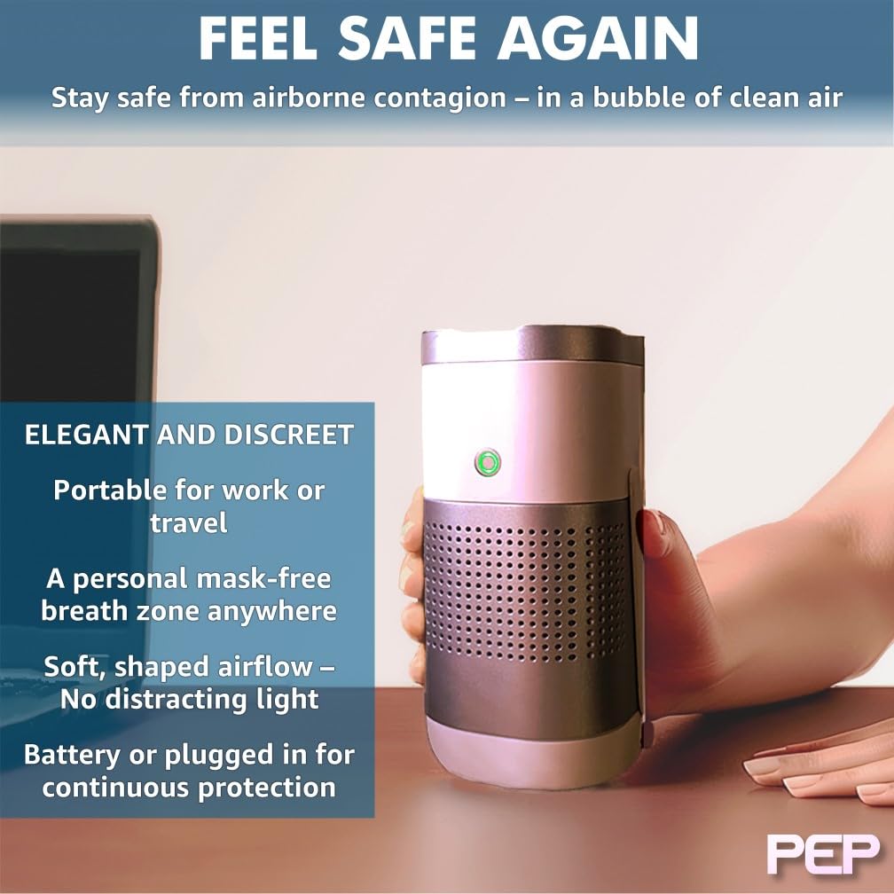 PEP UV Personal Air Purifier - Portable UVC Purifier for Personal Breath Disinfection - Mask-Free Protection for Work, Travel, or Socializing