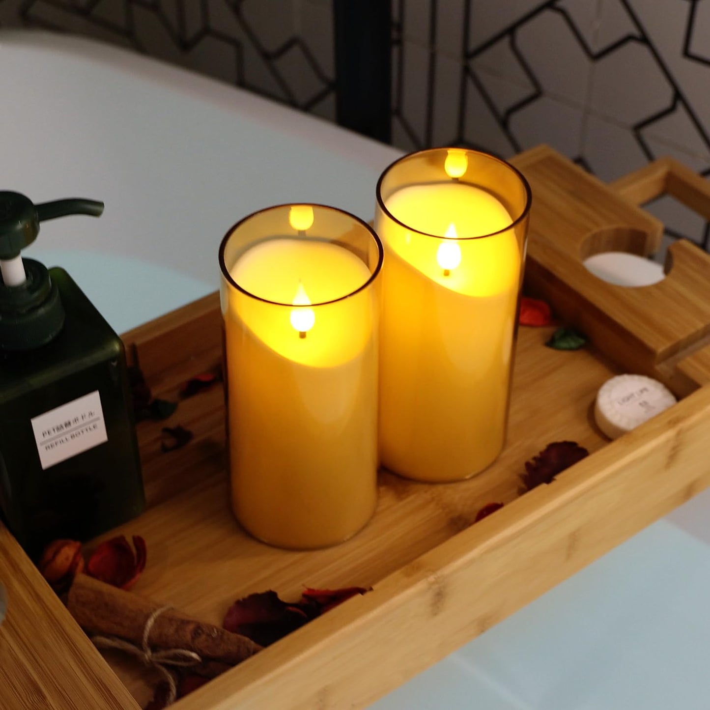 NURADA Flameless Candles with Remote Timer: 3D Wick Battery Operated Led Pillar Acrylic Fake Candle Set for Home Decoration Romantic Ambiance - Gold 2