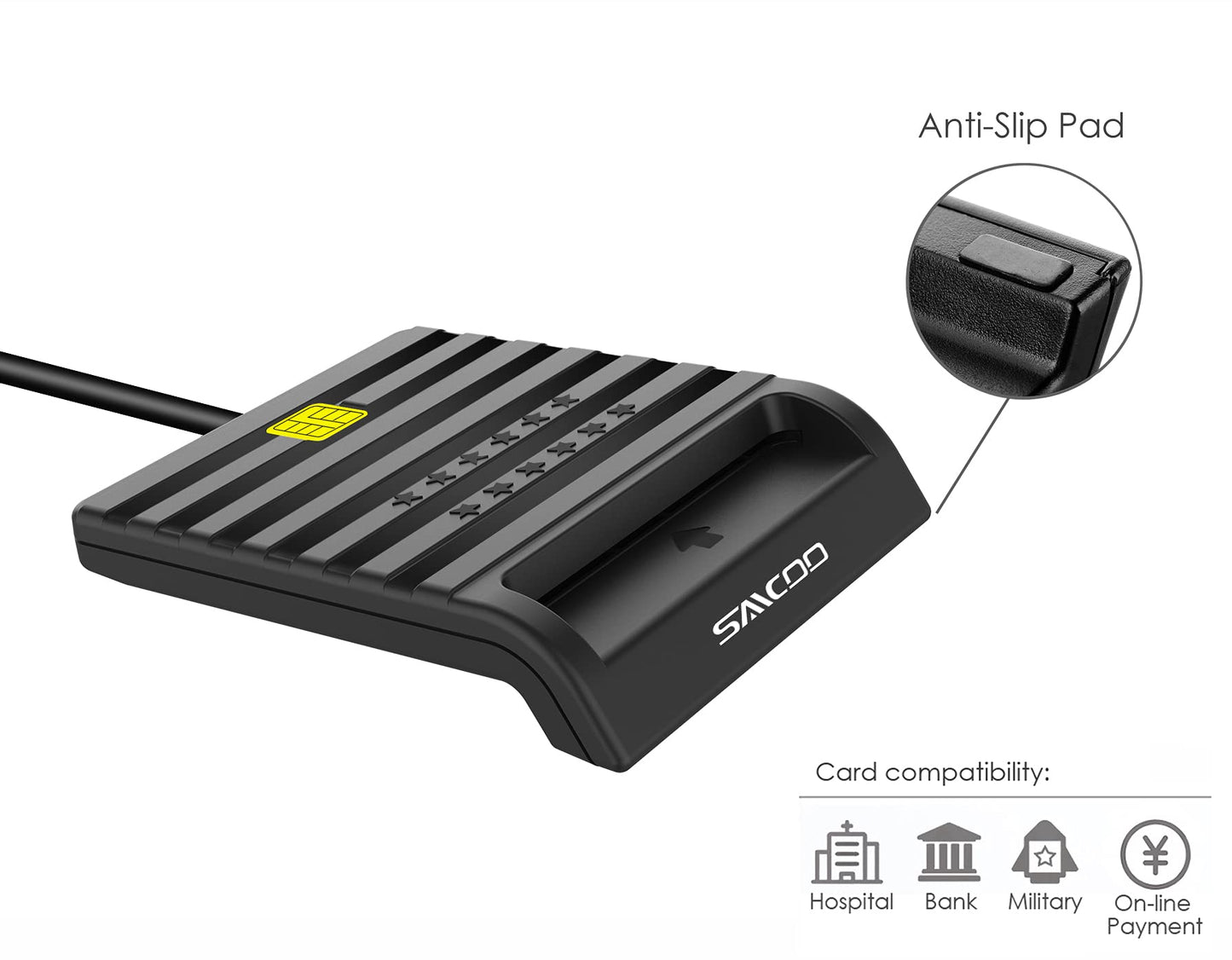 Saicoo® DOD Military USB Common Access CAC Smart Card Reader, Compatible with Mac OS, Win (Support VA PIV Card)