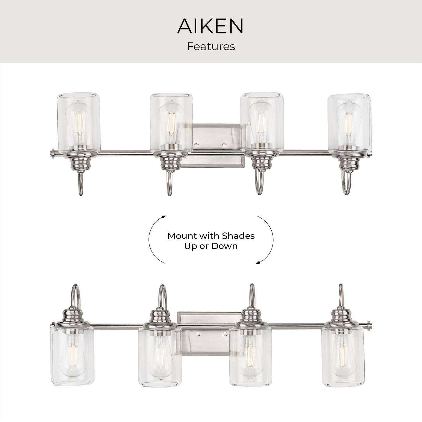 Progress Lighting P300323-009 Transitional Four Light Bath Bracket from Aiken Collection in Pewter, Nickel, Silver Finish,