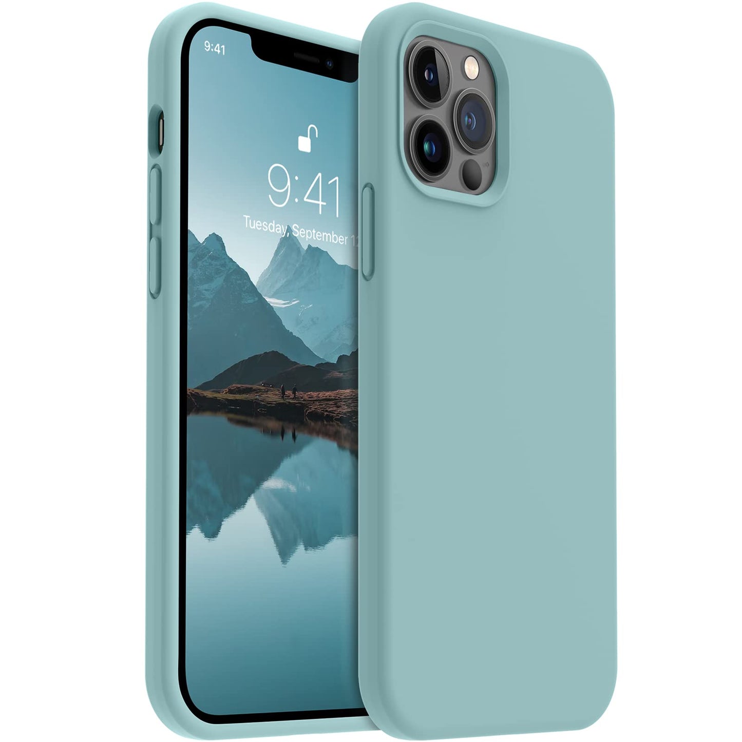 AOTESIER Shockproof for iPhone 12 Pro Max Case, Liquid Silicone Phone Case with [Soft Anti-Scratch Microfiber Lining] Drop Protection 6.7 inch, Mint