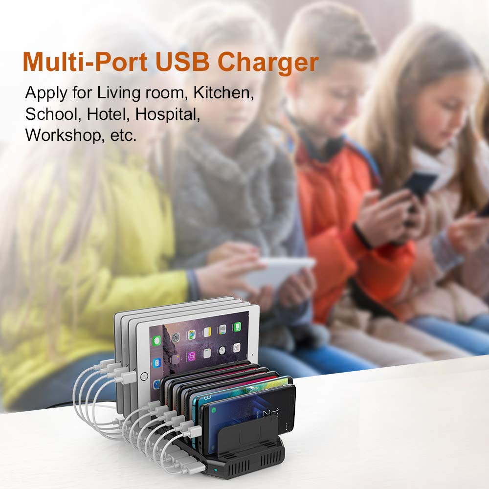 Alxum 60W 10 Port USB Charging Station Multiple Charger Station, USB Organizer Stand for iPad, iPhone Xs Max, X, 8 Plus, Samsung Galaxy, Google Pixel