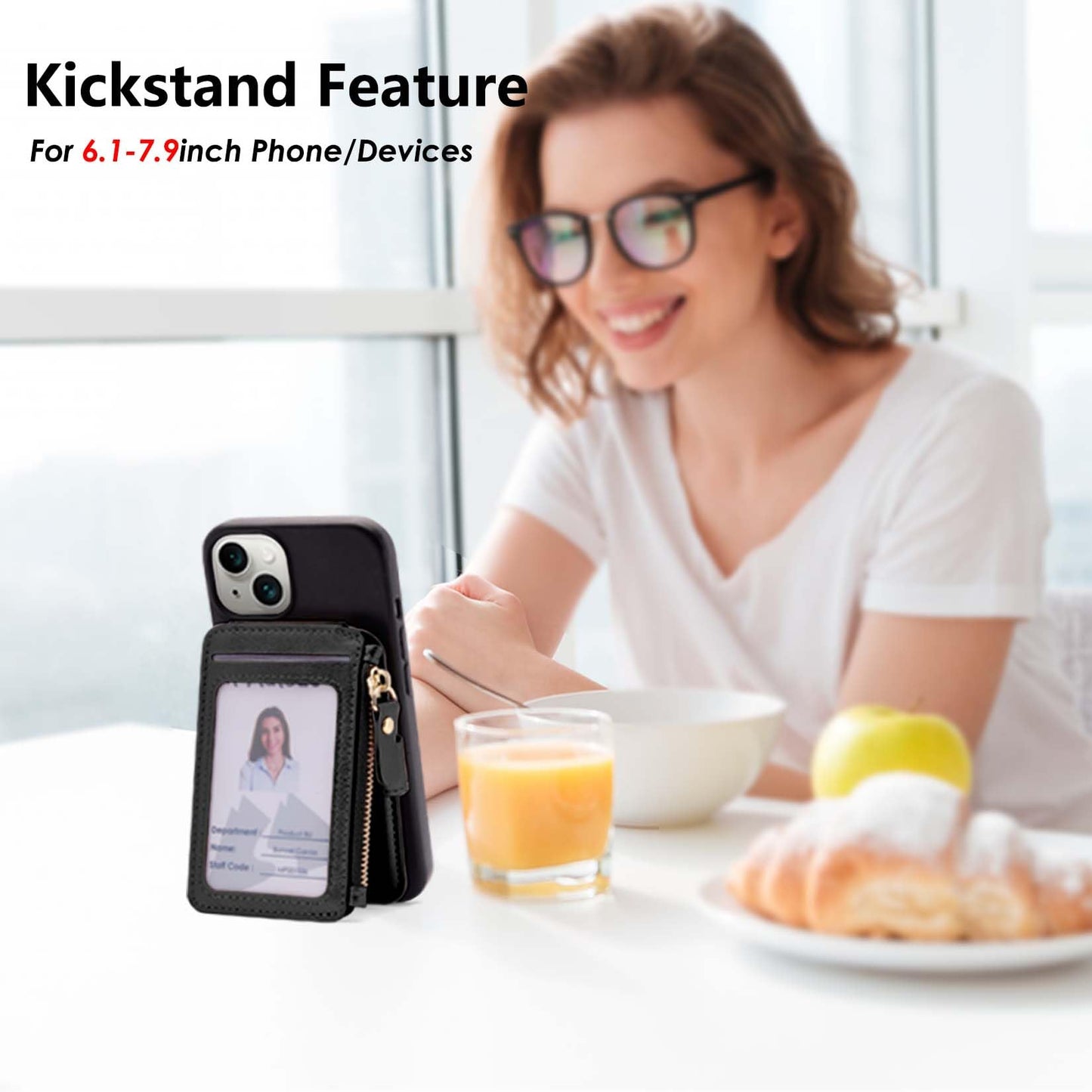 M-Plateau Phone Wallet Stick On - Slim, Durable, and Stylish PU Leather Card Holder with 3M Adhesive and Removable Lanyard for iPhone and Most