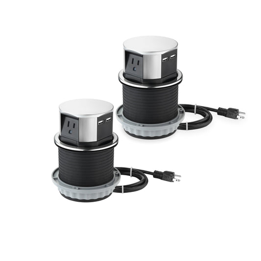 Link2Home 2 Pack Pop Up Outlet 10W Fast Induction Charger with Type-C USB, 3 Power Outlets 15A, 2 USB Ports 3.0A, Splash Resistant, Matt Black Finish