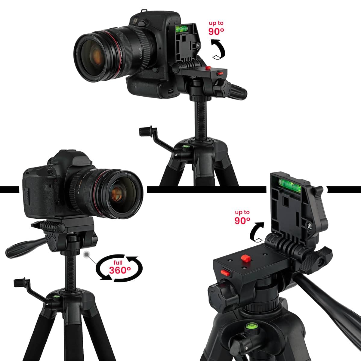 Creative Mark Apex Tripod for Camera - Lightweight Aluminum Camera Tripod Stand with 360° Pan, 90° Forward Backward & Side Tilt, Adjustable Height