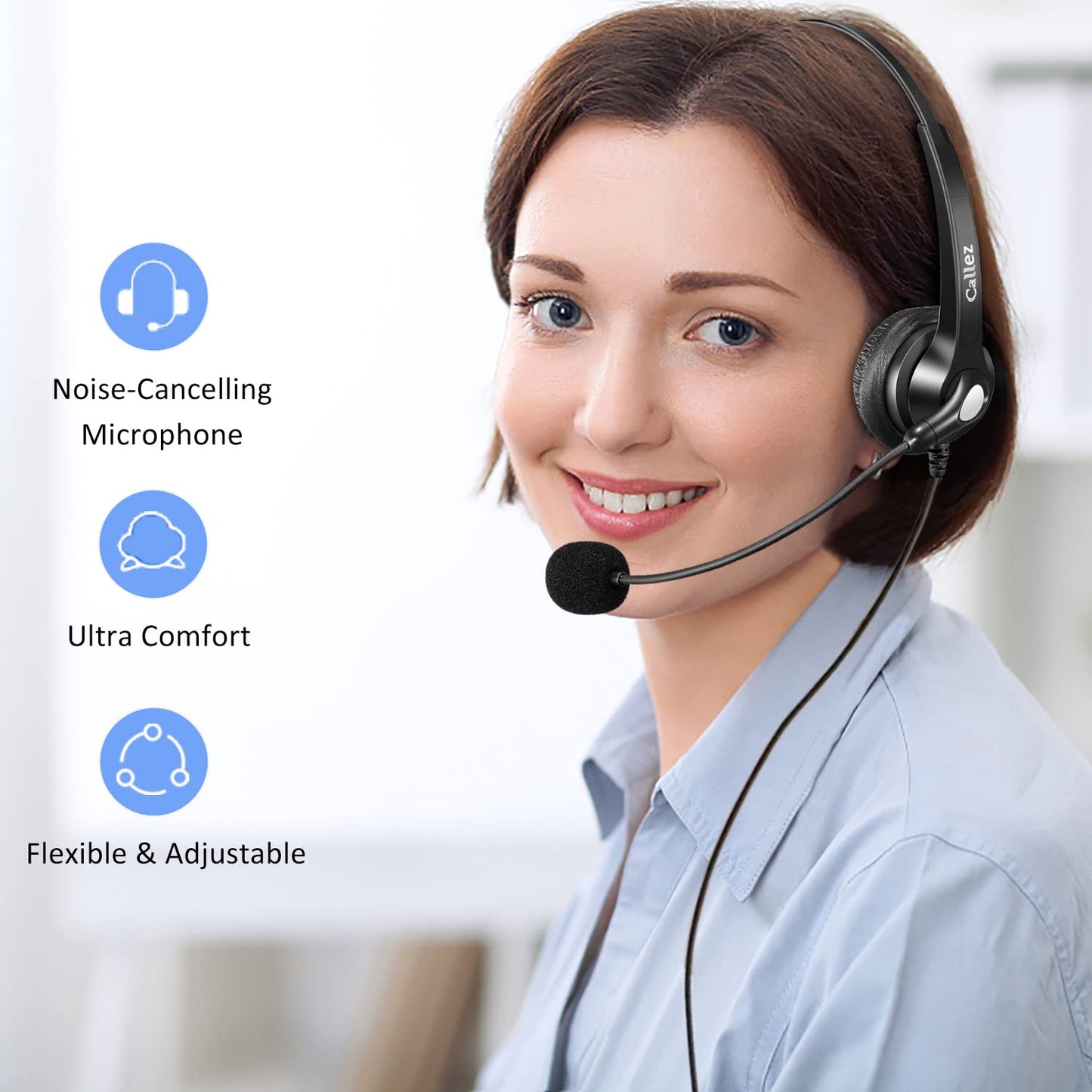 RJ9 Telephone Headset with Mic Noise Cancelling, Quick Disconnect Phone Headset Compatible with Polycom VoIP VVX311 VVX411 VVX250 Plantronics S12 T110