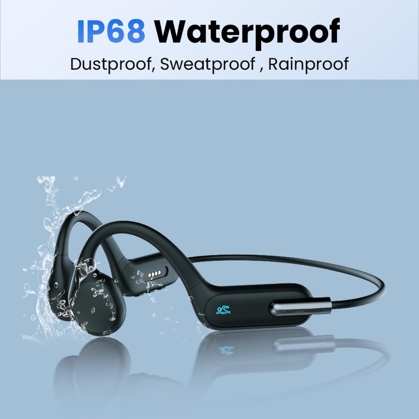 Rumatas Bone Conduction Headphones, Swimming Headphones Underwater Open Ear Built-in 32GB Memory IPX8 Waterproof for Swimming, Running, Cycling, Black