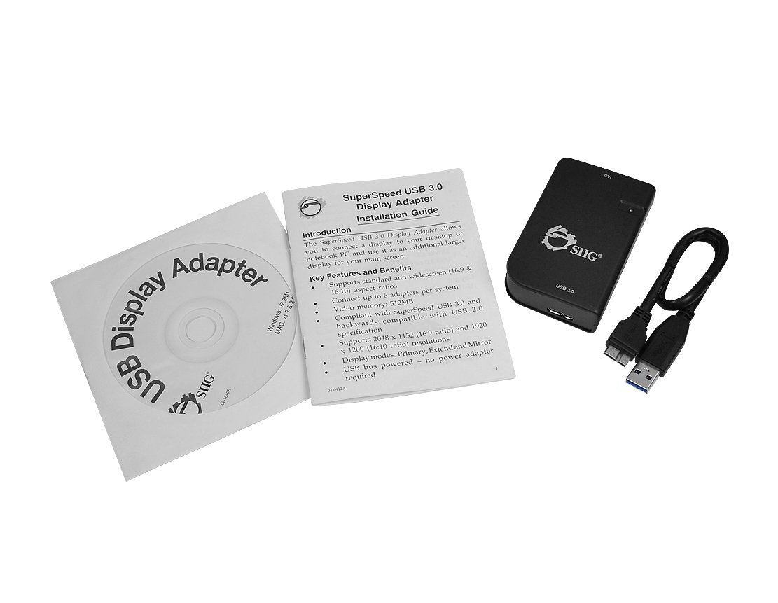 SIIG Compact USB 3.0 to DVI 512 MB External Video Adapter - DisplayLink DL-3100N Chipset - 2048x1152 Resolution for Windows and Macs (Black)