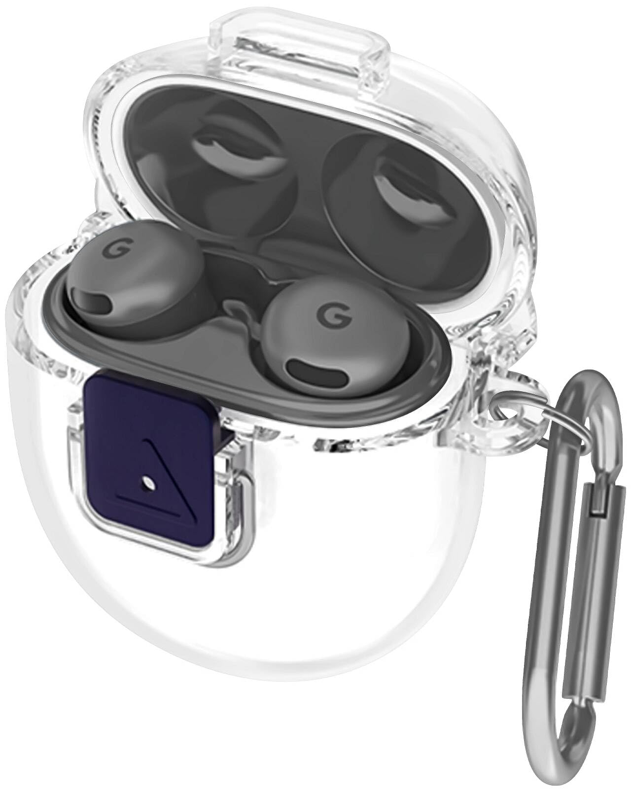 Geiomoo PC Cover for Google Pixel Buds 2a (2025) Case, Flexible Scratch Resistant Protective with Carabiner (Clear)