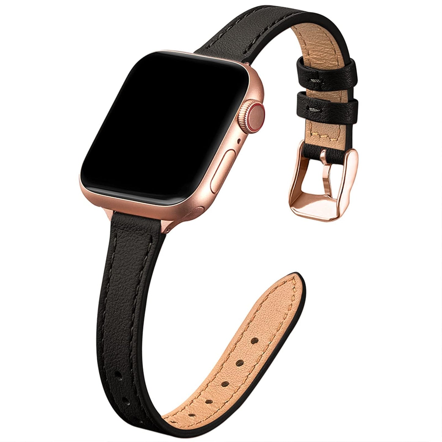 STIROLL Slim Leather Bands Compatible with Apple Watch Band 38mm 40mm 41mm 42mm(Series 11 10), Top Grain Leather Watch Thin Wristband for iWatch SE 9