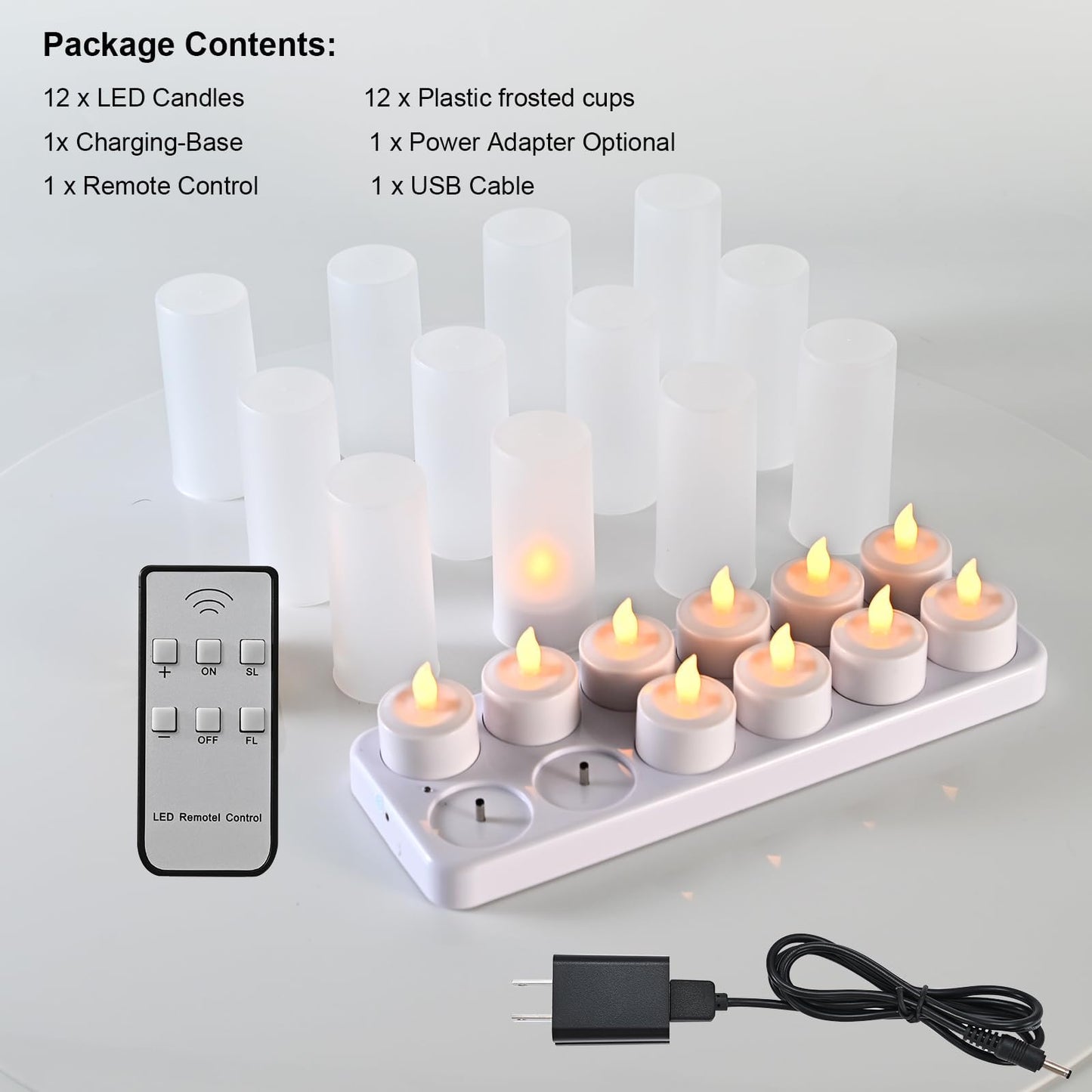 xyseamf 12 PCS LED Rechargeable Tea Lights Candles with Remote and White Base, Battery Operated Tealights with Flickering Flame for Home Wedding Decor