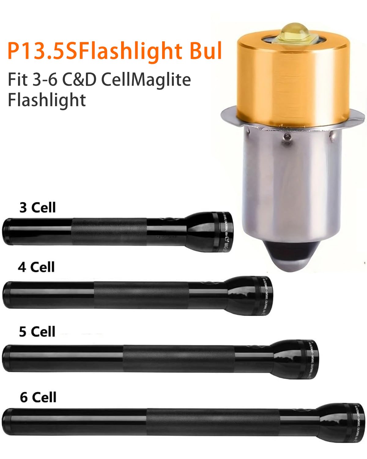 Deerma LED Maglight Bulb Replacement DC 3-30V for 3-16 C&D Cell 3W LED Flashlights, Brighter & Longer Lifespan Than Original(1 Pack)