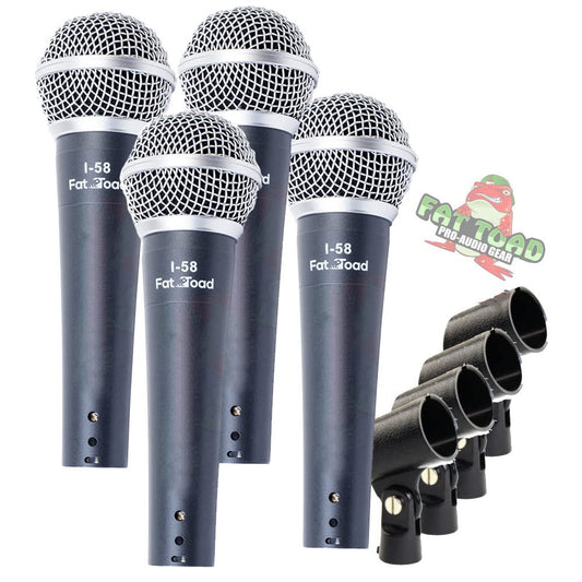 Fat Toad Vocal Microphones (Live ResponsePRO Edition) 4-Pack - Unidirectional Cardioid Mics with Clips for Studio Stage Recording, DJ Karaoke Setup