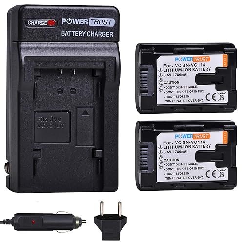 PowerTrust 2-Pack BN-VG114 Battery + Fast Charger Kits for JVC BN-VG107 BN-VG107U BN-VG108U BN-VG108E BN-VG114U BN-VG121U BN-VG138U BN-VG138 Camcorder