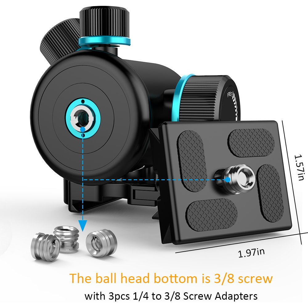 Andoer Tb81X Tripod Ball Head 360 Degree Rotating Panoramic Camera Quick Release Ball Head for Tripod Monopod Slider DSLR Camera with 3Pcs 1/4"