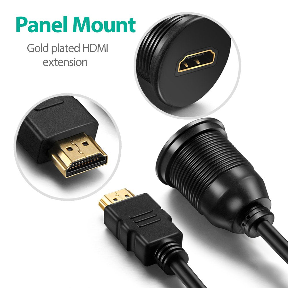ICESPRING HDMI Panel Flush Mount Cable - 1 Meter 3ft HDMI Extension Dash Flush Panel Mount Cable for Car, Boat and Motorcycle