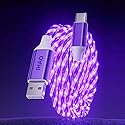 IHAO USB A to C Charger Cable PD Fast Charge and High Speed Sync Visible Starry LED Current Flowing Compatible with All USBC Device-Starry Purple A