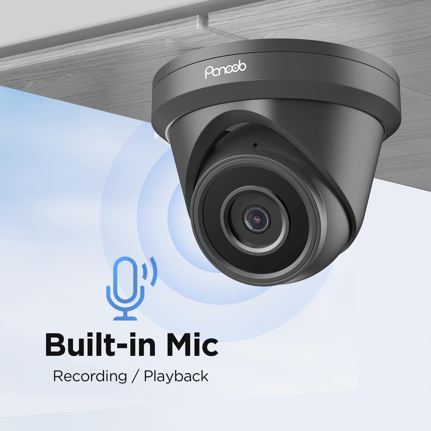 PANOOB 5MP PoE Dome Camera Outdoor, Wired Surveillance Security IP Turret Camera with Microphone, 2.8mm Lens 110° Wide Angle, AI Human Detection, IP67