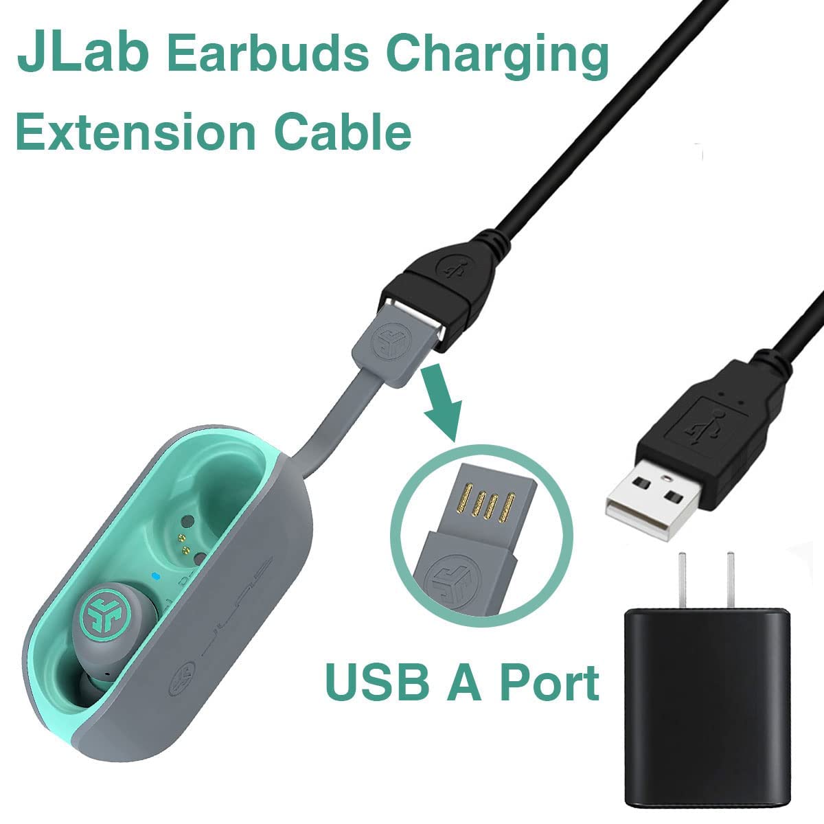 USB Charger Adapter for JLab Go Ai Pop/Sport, JLab Epic Air Sport ANC, JLab JBuds Air/Sport/Executive/Pro/Play Gaming/ANC Earbuds Case Charging