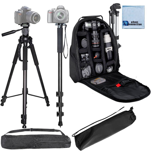 60" Inch Pro Series Professional Camera Tripod + Pro Series 72" Inch Monopod w/Quick Release + Deluxe Digital Camera/Video Padded Backpack +