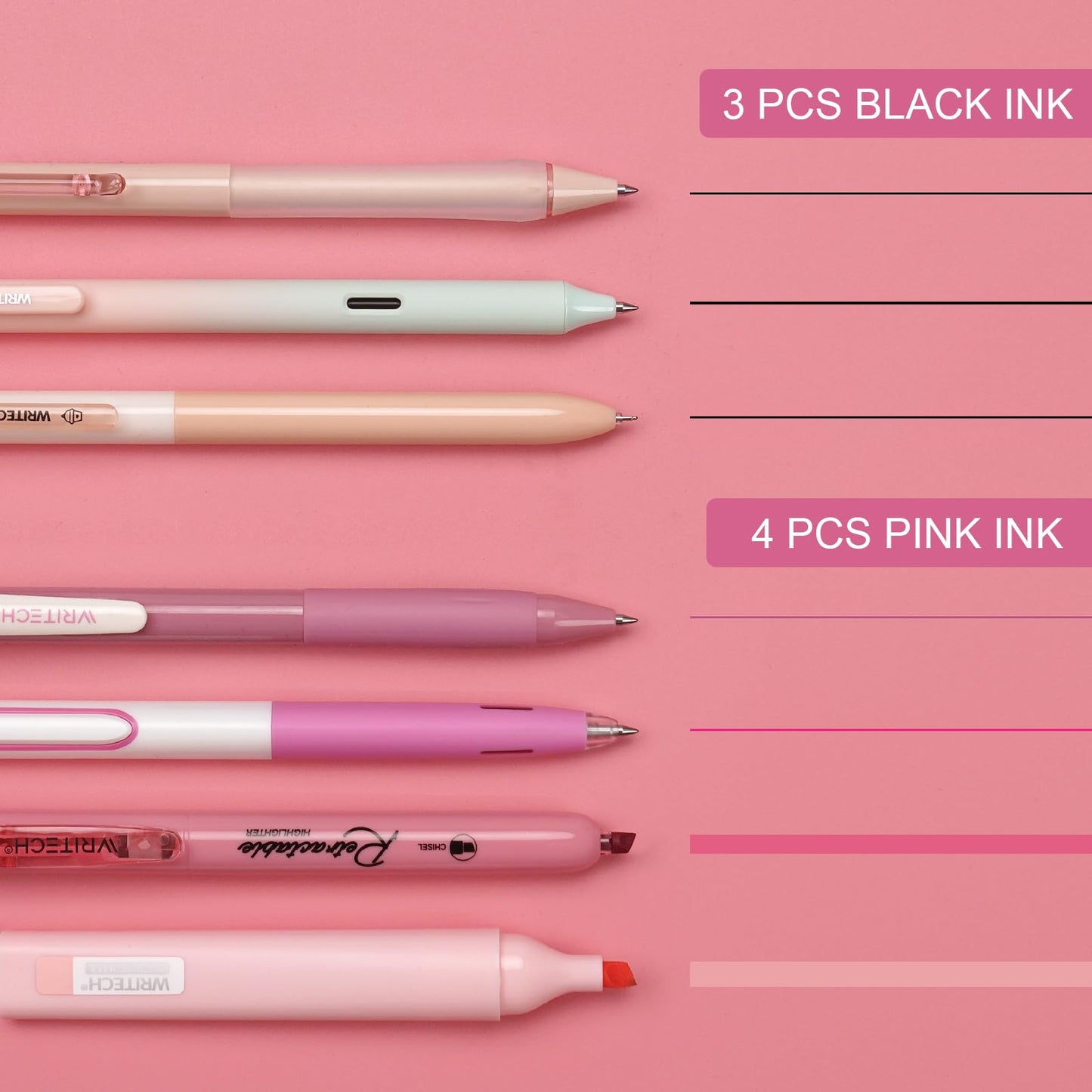 WRITECH Gel Pens Journaling Highlighters: Journal Set Aesthetic Assorted Pastel Color Ink 0.5mm Fine Point Retractable 0.7mm Black Pen Smooth Writing