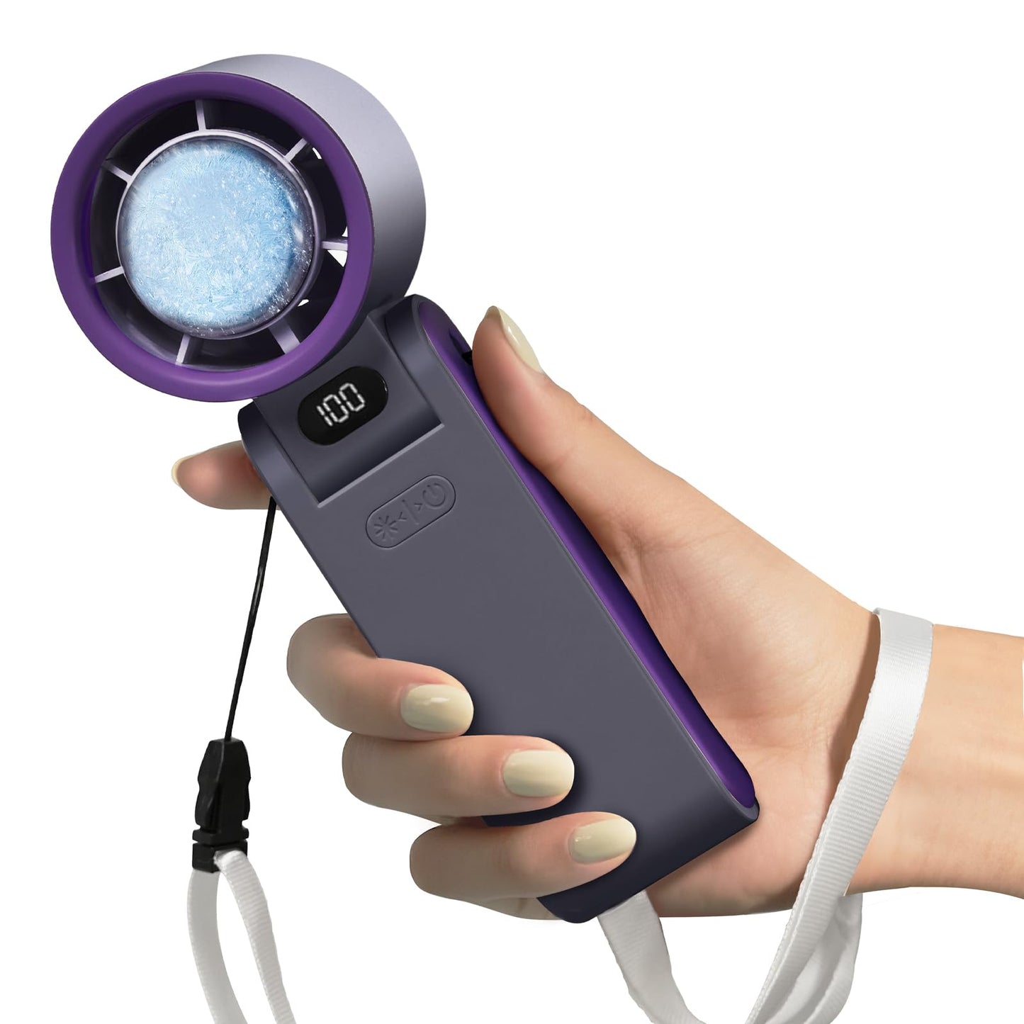WISFISSH Portable Handheld Fan with Intelligent Refrigeration Piece, Led Display, 100-Speed Stepless Adjustment, Foldable Rechargeable Personal Fan
