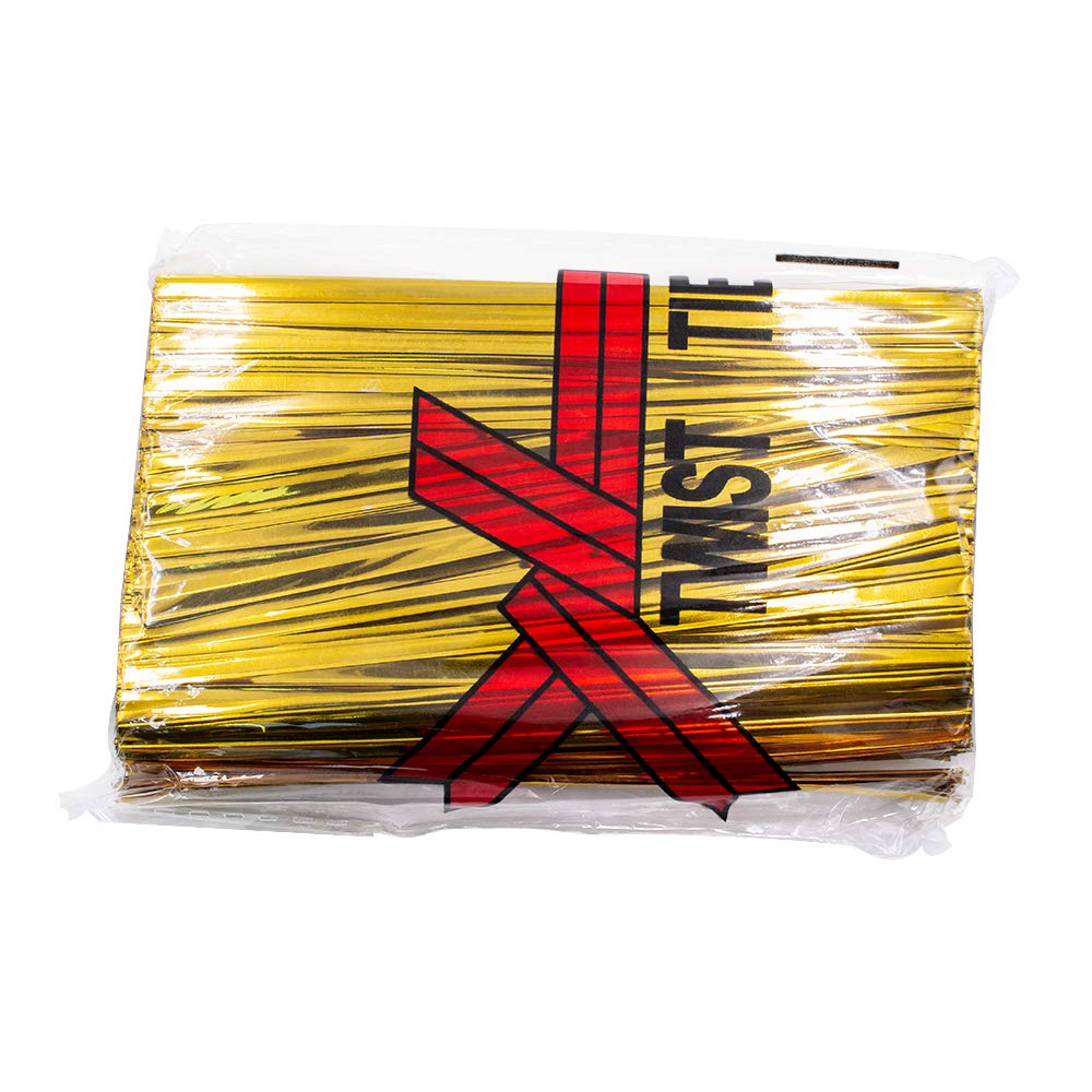 JoyRay 760PCS 4 Inches Metallic Twist Ties Plastic Cable Ties Reusable for Bread/Candy/Cookies/Party Cello and Bakery Bags(Gold)