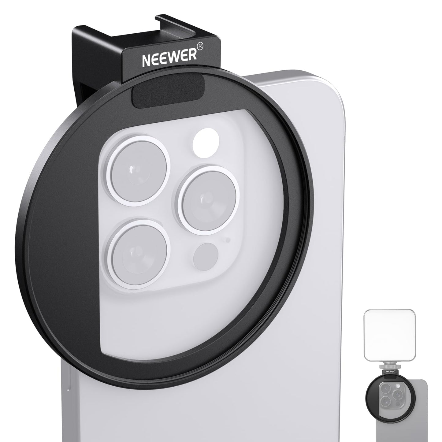 NEEWER 67mm Phone Filter Mount, Adjustable Threaded Lens Filter Clip with Cold Shoe Mount Compatible with iPhone 17 16 15 Pro Max Plus 14 13 Samsung