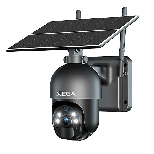 Xega 4G LTE Cellular Security Camera Outdoor Solar Camera Wireless Built-in SIM Card, 2K HD Color Night Vision PTZ 360° View, Smart PIR Motion
