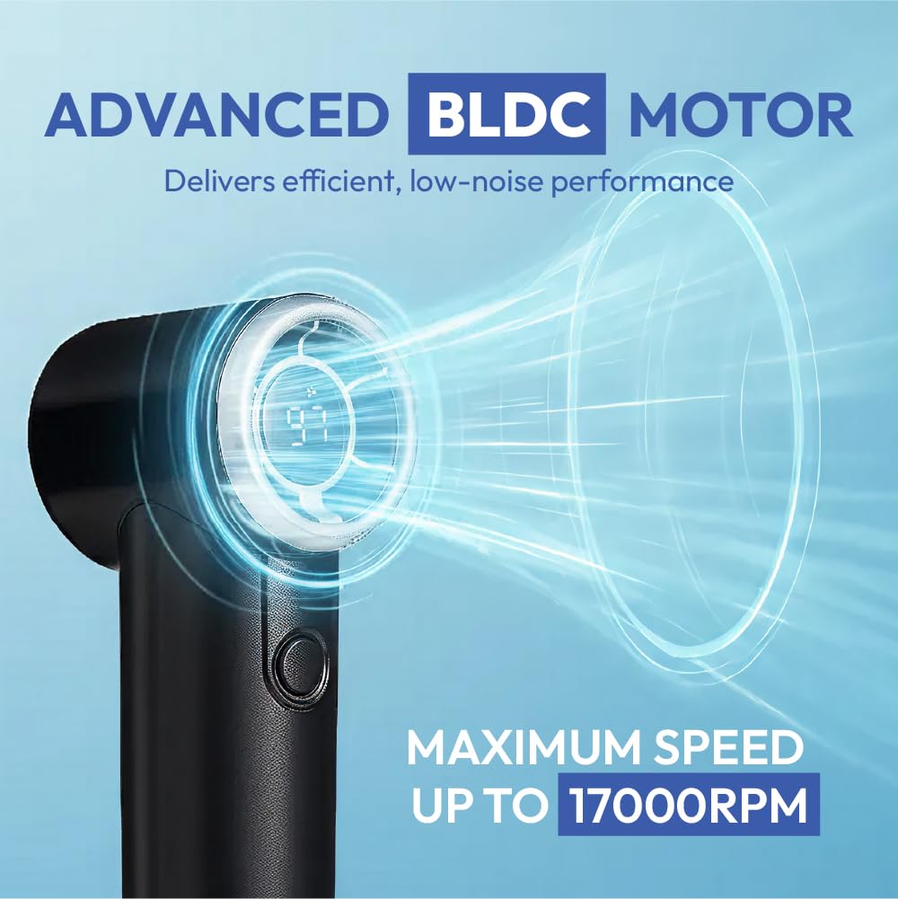 MAVIÉ Portable Handheld Turbo Fan, Rechargeable Mini Personal Fan, Pocket Size With 5 Speeds & LED Display, Low Noise & Long Battery Life, With Wrist