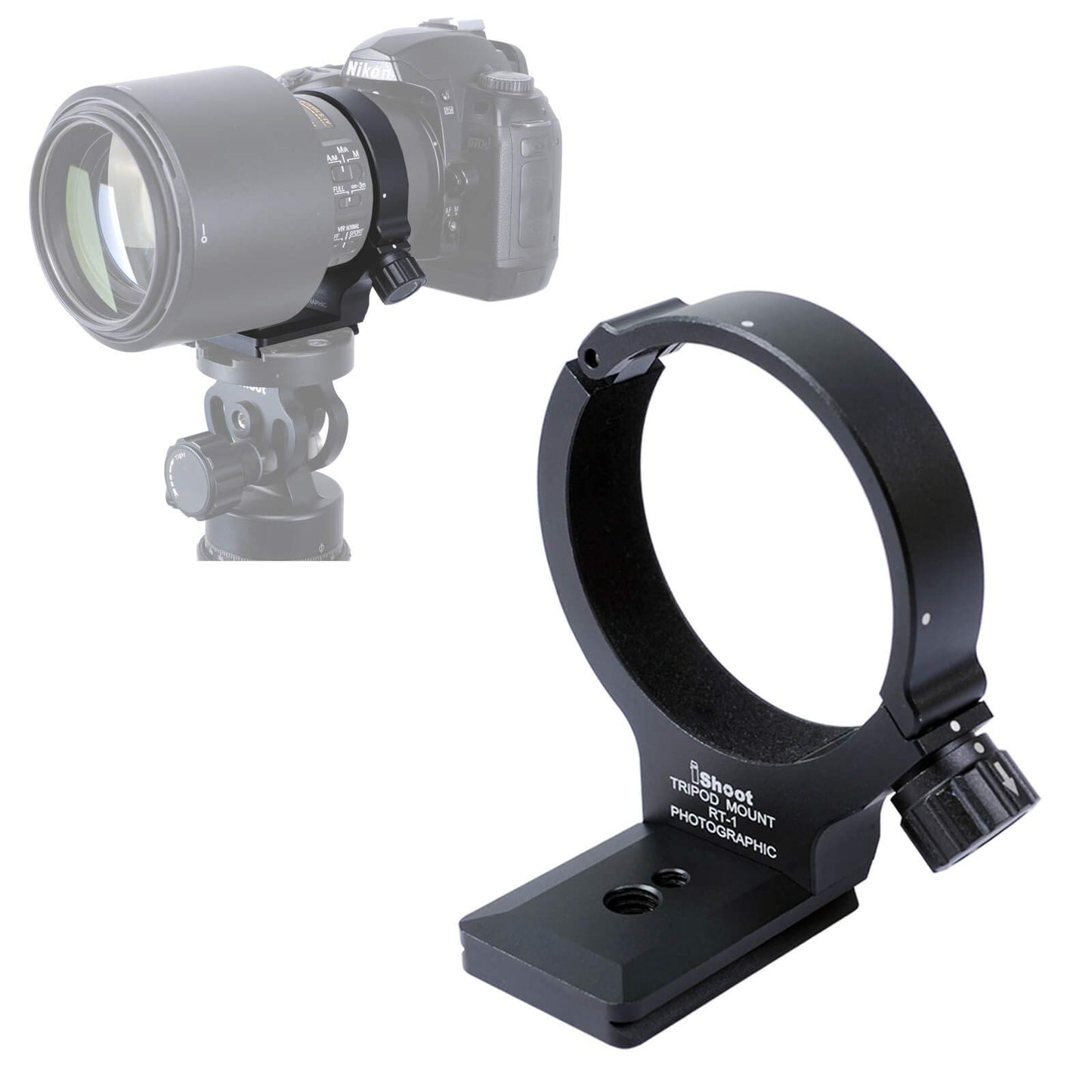 iShoot Improved Lens Collar Tripod Mount Ring for Nikon RT-1 Nikkor AF-S 300mm F/4E PF ED VR & AF-S 70-200mm F/4G ED VR, Bottom Quick Release Plate