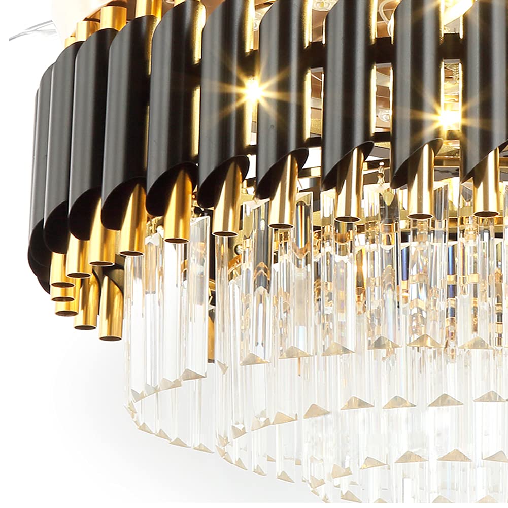 KPIBEST Chandelier Ceiling Fan with Remote Control 3 Speeds, 43 inch Luxury Crystal Fandelier Ceiling Fan with 3 Color Lights and Retractable Blade