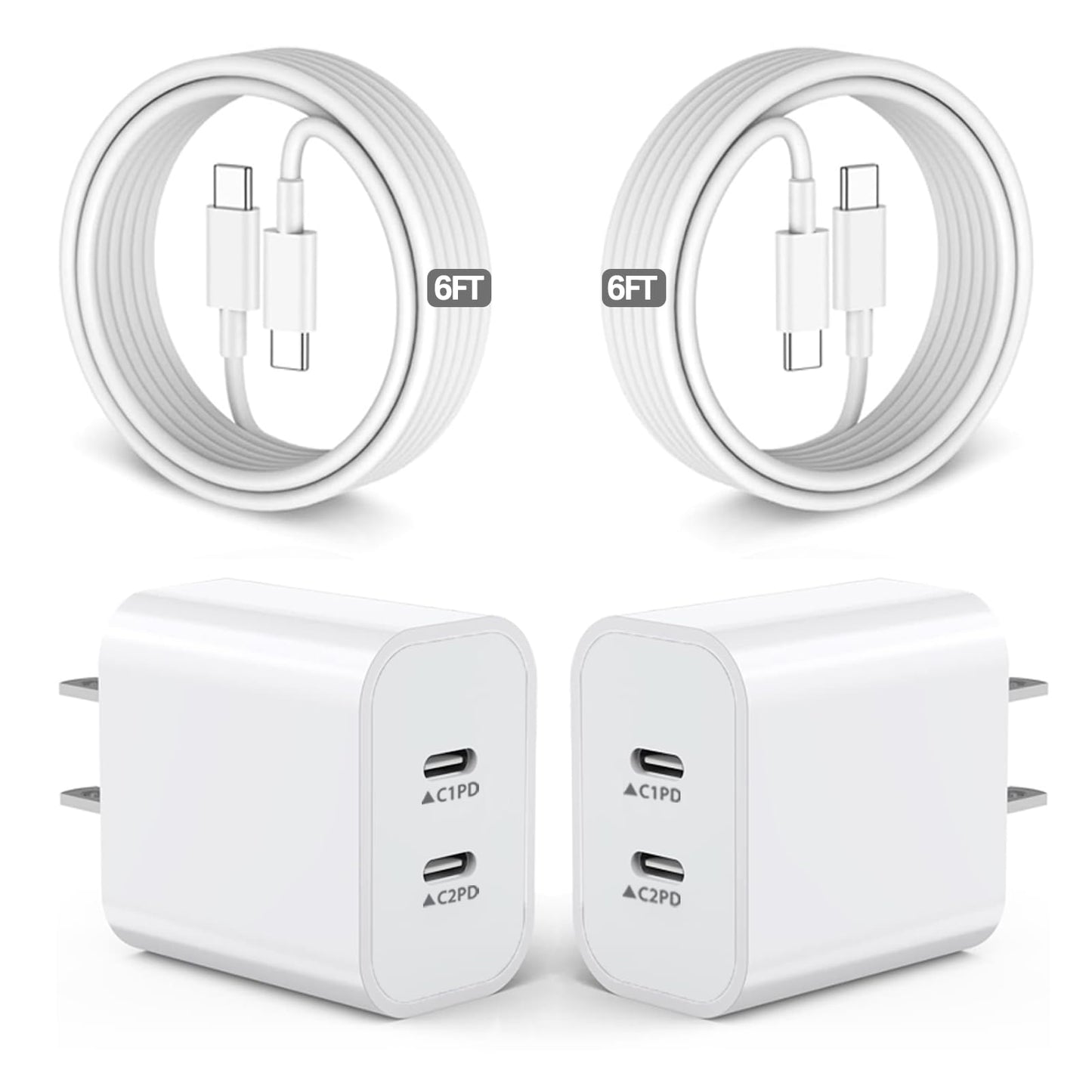 iPhone Charger Fast Charging,2Pack Dual Port USB C Fast Wall Chargers Block with 6FT USB C Cable for Apple iPhone 17e/17 Pro Max/17Pro/Air/iPhone