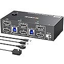 HDMI KVM Switch 2 Monitors 2 Computers 8K@60Hz 4K@144Hz, USB 3.0 Dual Monitor KVM Switch for Running 2 Computers Across 2 Monitors, Sharing 4 USB 3.0