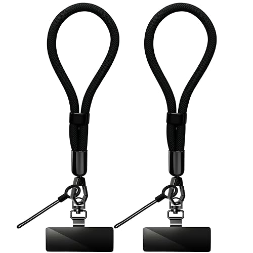 Yudaky Phone Lanyard, 2 Pack Adjustable Cell Phone Lanyard Hand Phone Wrist Strap with Tether Tabs for Smartphones (Black)
