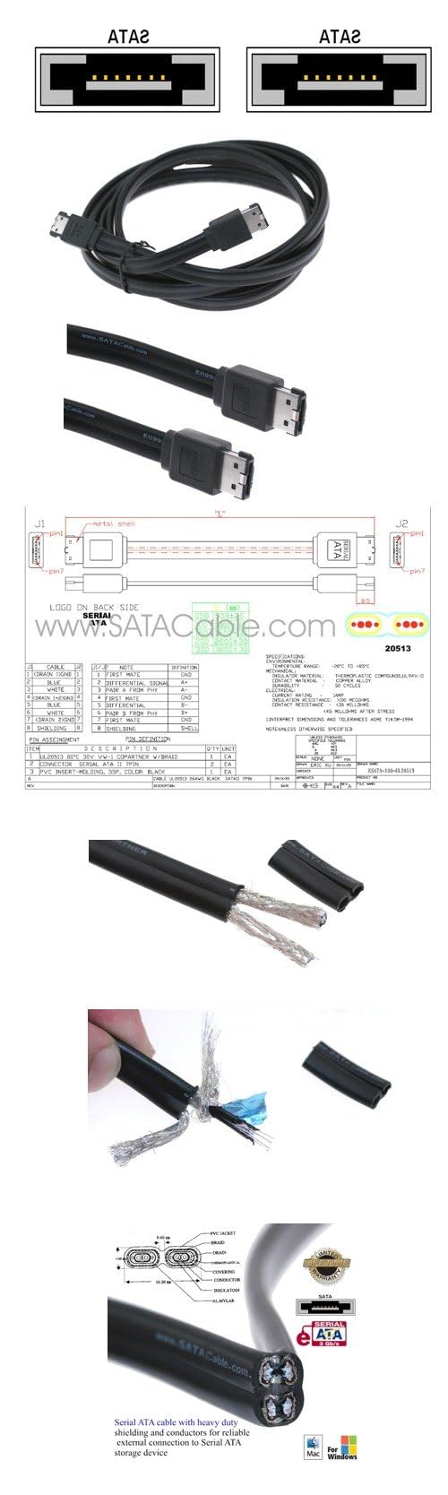 CABLEMAX External SATA II 3ft. eSATA to eSATA Cable Shielded