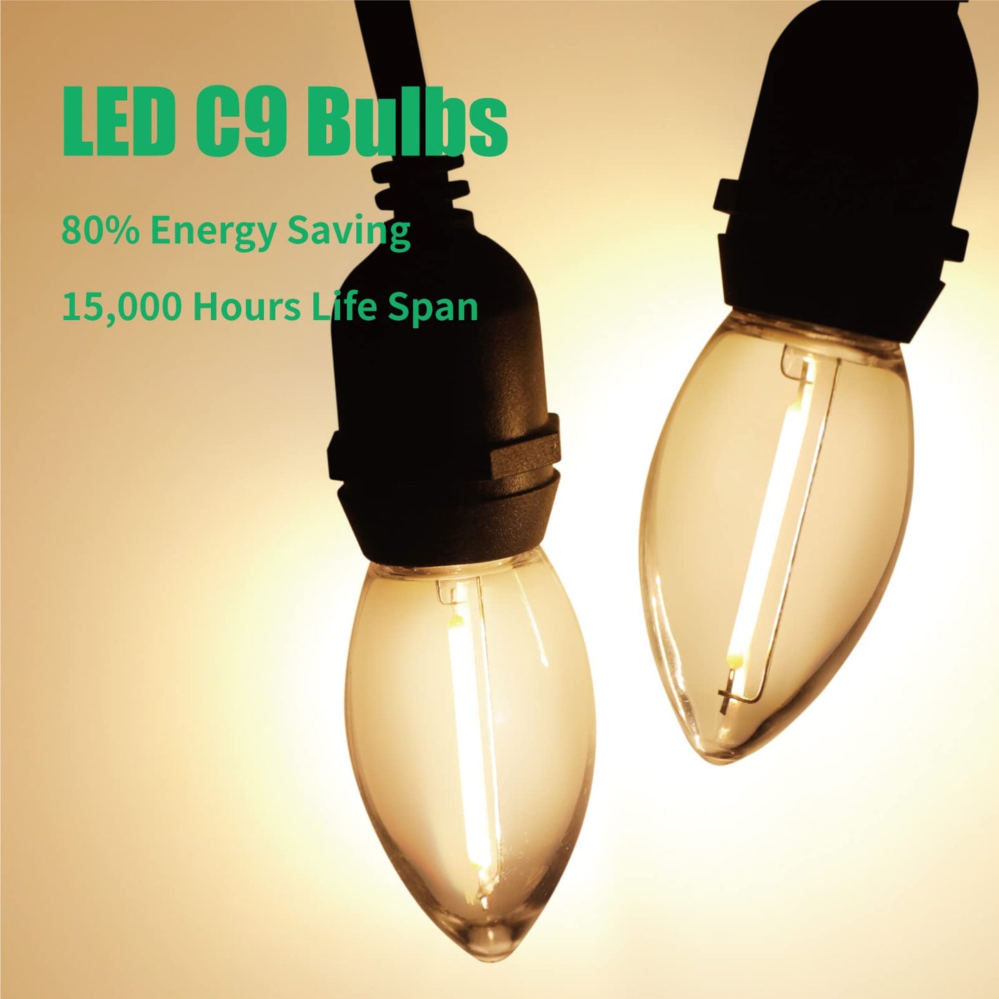Meconard C9 Led Replacement Christmas Light Bulb, 25 Pack C9 Shatterproof Led Bulbs for Christmas Outdoor String Lights, E17 Intermediate Base