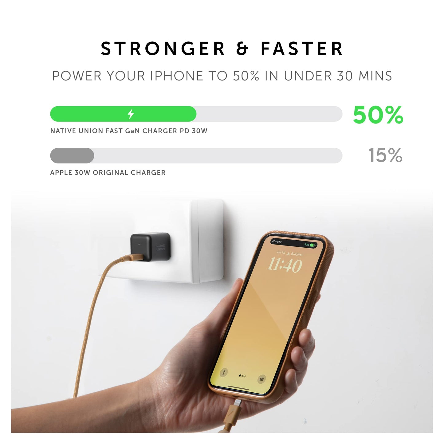 Native Union Fast GaN Charger PD 30W - Ultra-Compact Power Delivery Enabled USB-C Charger - Made of Recycled Materials - for MacBook Air, iPads