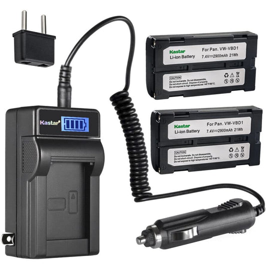 Kastar 2-Pack VMBPL13 Battery and LCD AC Charger Compatible with Hitachi VM-E555LA, VM-E563LA, VM-E565, VM-E565LA, VM-E568E, VM-E568LE, VM-E573LA