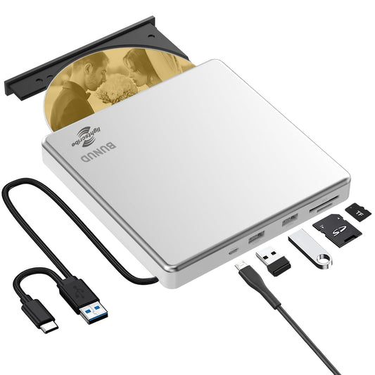 External CD DVD Drive LightScribe CD/DVD +/-RW Burner Player Writer Optical Disk Reader Portable CD DVD Drive for Laptop Mac MacBook PC Windows 11 10