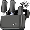 2 Pcs 3 in 1 Wireless Lavalier Microphones for iPhone iPad USB C Android Laptop with Charging Case, Clip on Lapel Mic Plug-Play Cordless Mini Mic for