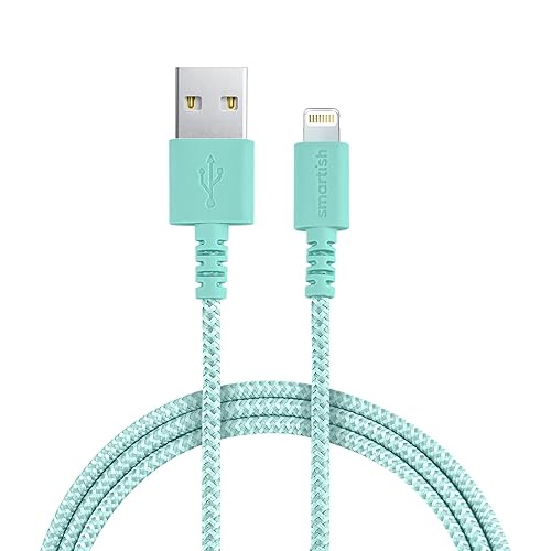 Smartish Lightning Fast Charging Cable - Crown Joule [Durable Nylon Fabric Cord] MFi Certified for iPad, Airpods, iPhone - Teal Me More - 6ft