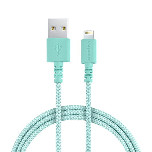 Smartish Lightning Fast Charging Cable - Crown Joule [Durable Nylon Fabric Cord] MFi Certified for iPad, Airpods, iPhone - Teal Me More - 6ft