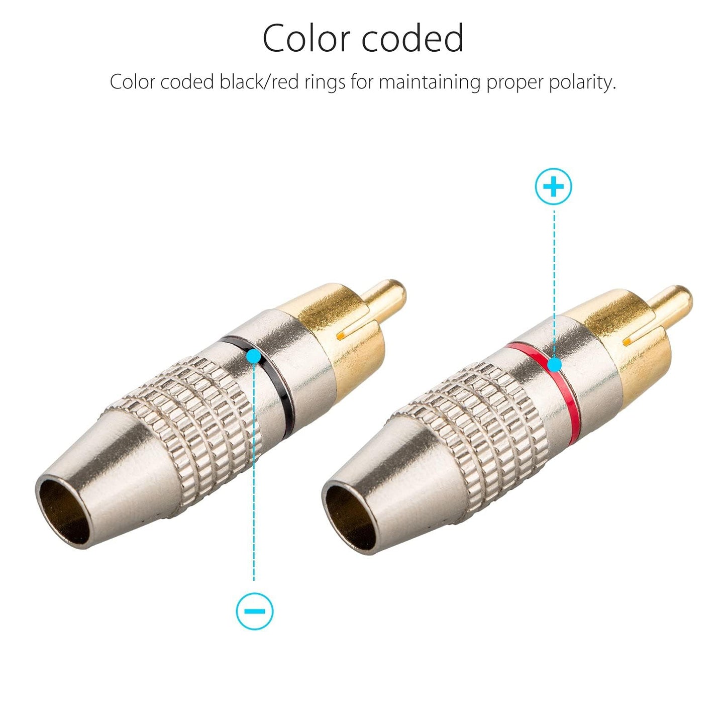 EEEKit 20Pack RCA Male Plug Solder, Gold Audio Video Adapter Connector for Speaker Wire Wall Plate Home Theater Audio Video Receiver Amplifiers
