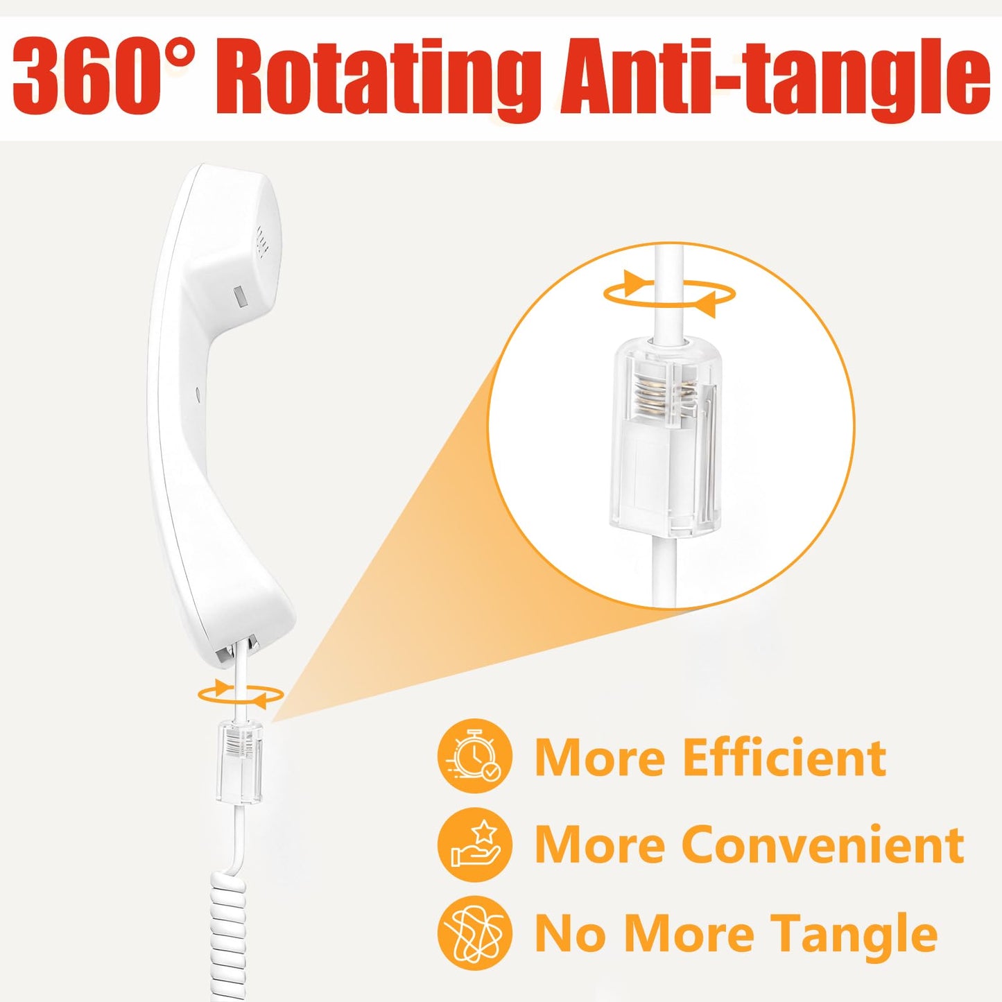 Uvital Telephone Handset Cord Detanglers, 2 Pack Landline Handset Cord Cable 10Ft Uncoiled(1.2 Ft Coiled) and 2 Pack Anti-Tangle Telephone Cords