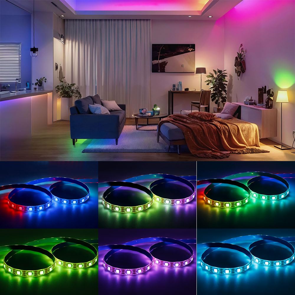 LOAMLIN WS2812B IC RGB 5050SMD ECO Individual Addressable LED Strip Light, 16.4FT 300LED 60LED/m Flexible Full Color IP65 Waterproof DC5V White PCB
