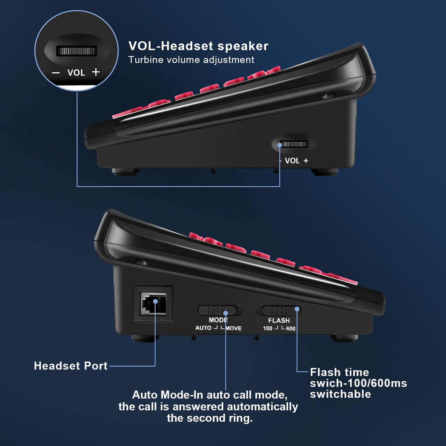 AGPtEK Corded Telephone with Headset & Dialpad for House Call Center Office - Noise Cancellation