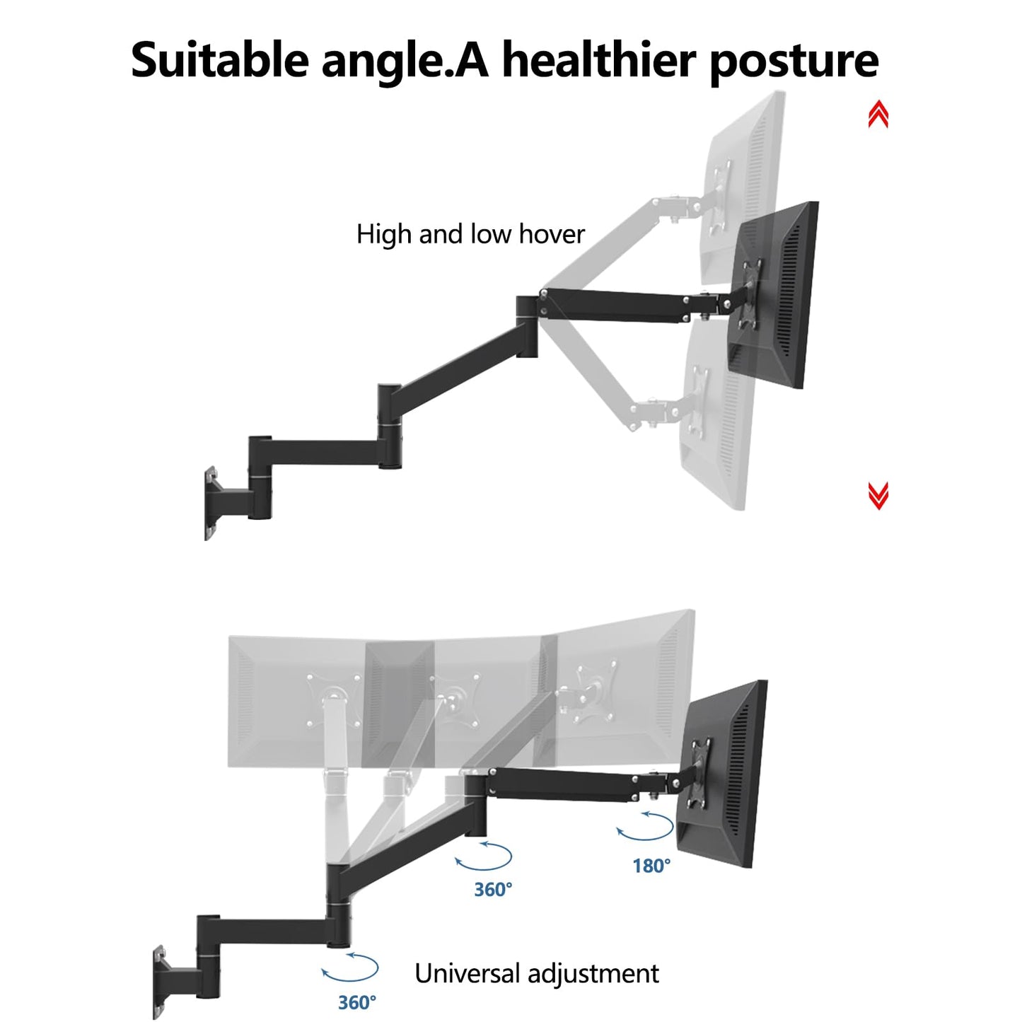 NBGYS Adjustable TV Wall Mount Bracket with Extended Arm, Ideal for 17-21 Inch Screens, VESA 75x75mm, 100x100mm, Perfect for Bedroom or Workspace