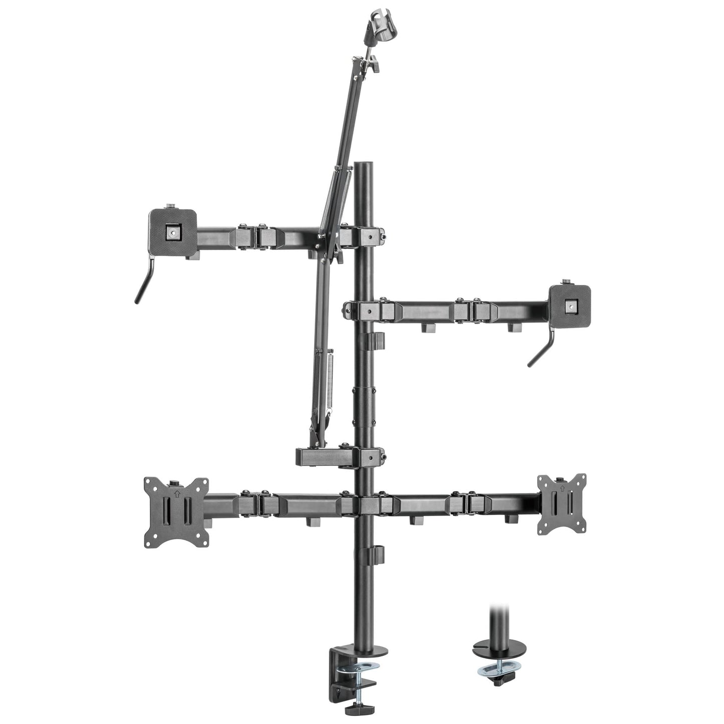 Mount-It! All in One Live Streaming Equipment - 5 Arm Desk Mount - Holds Dual Monitors, Cameras, Ring Light with Mic Desktop Stand Set, YouTube Setup